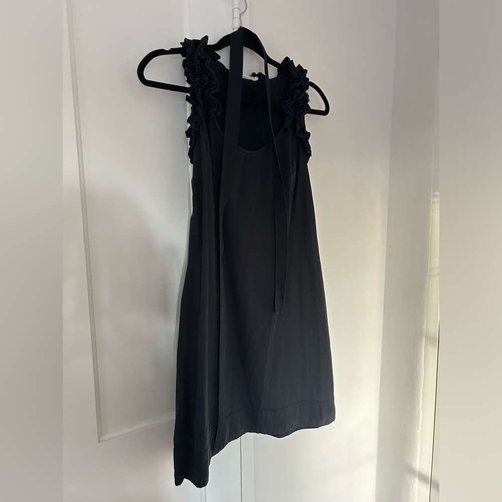 Anthropologie LA made black dress with ruffle detail and removable belt XS